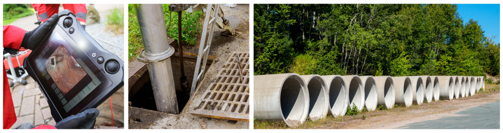 Camera sewer inspection uses advanced technology to effectively detect clogs, identify internal and external damage, and reveal corrosion and leaks.Rainforest Plumbing & Air offers specialized equipment for cleaning sewer systems, ensuring efficient utility service. They provide 24/7 emergency repair, helping customers address plumbing issues promptly and effectively. Whether it's a routine maintenance task or an urgent repair, their expertise ensures reliable service whenever you need it.A row of concrete sewer pipes beside a road, with trees and a clear blue sky in the background.