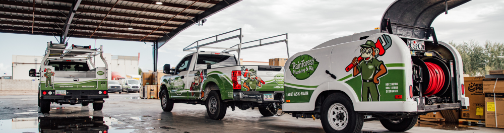 Freshly washed Rainforest vehicles ready to head out on the the job.